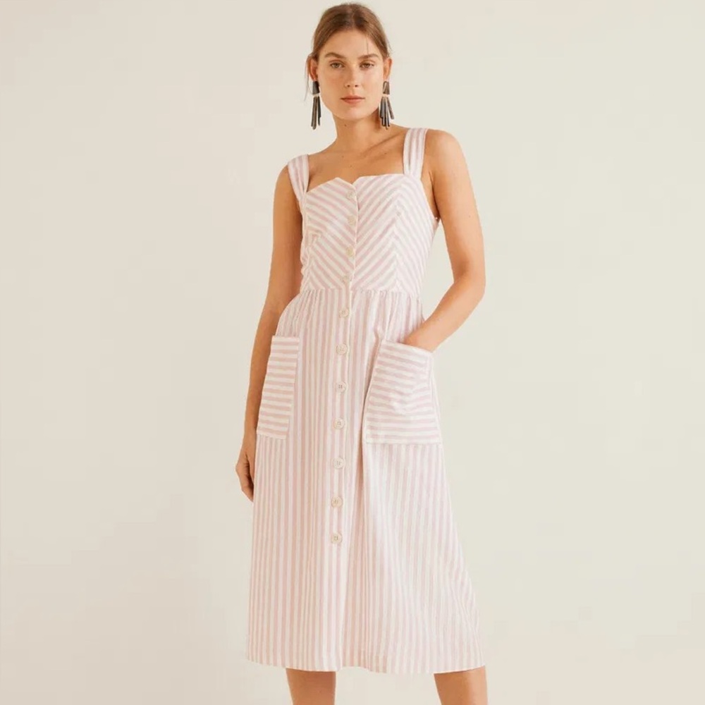 Mango Striped Linen Dress